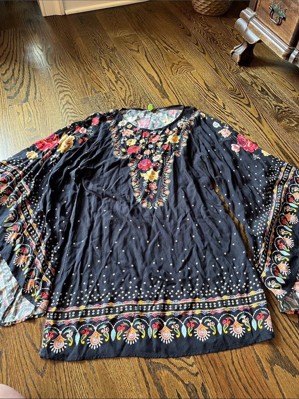 FARM Rio Black Floral Mini Dress with Pink and Yellow Roses - Picture 6 of 11
